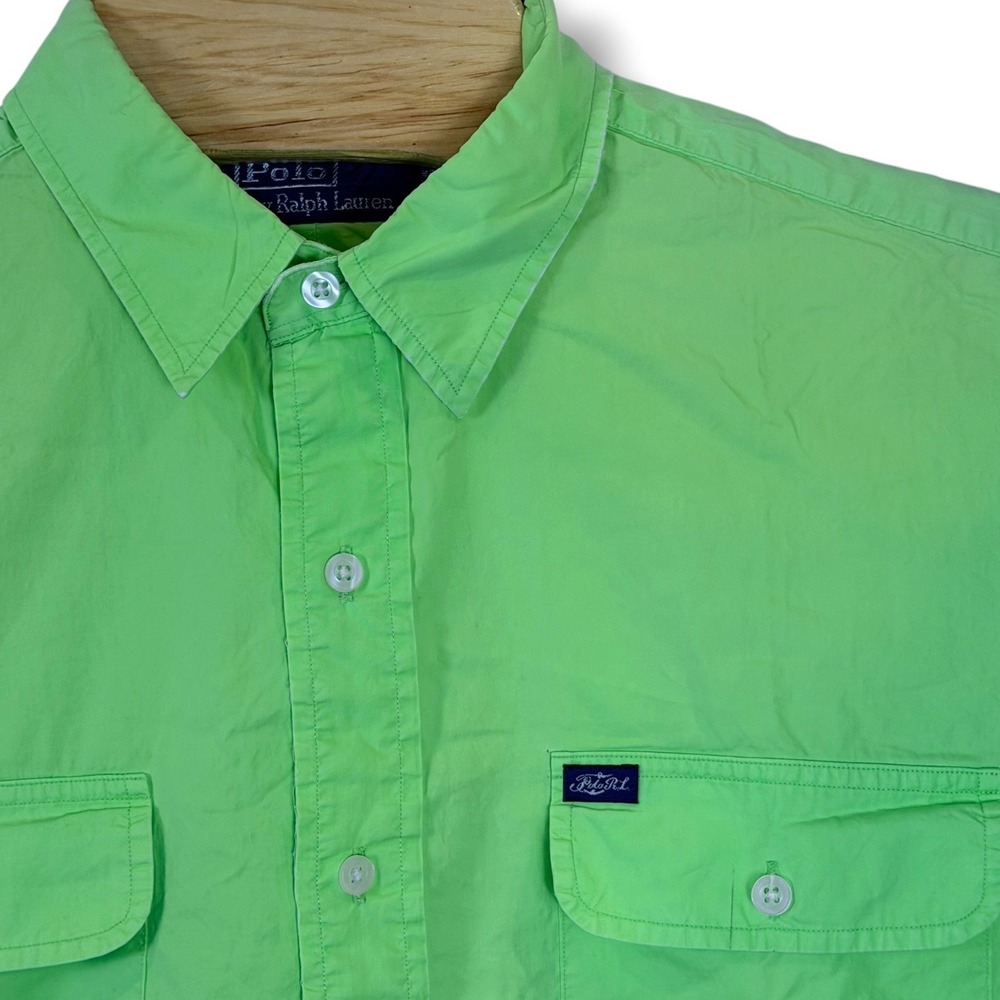 Polo Ralph Lauren Shirt Mens Large Green Short Sleeve Cotton Button Down Utility